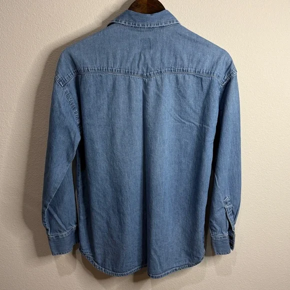 Gap Denim Blue Denim Western Pearl Snap Shirt Size S - Picture 3 of 5